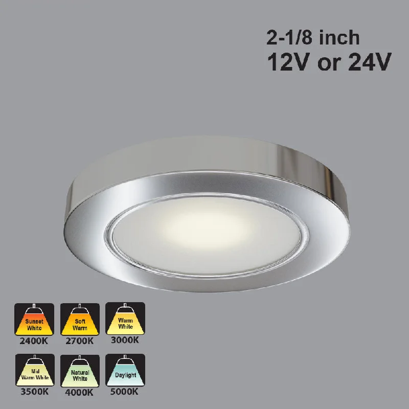 VBUN-2R25-xx-Polished Chrome Round LED Cabinet Lights (Shine Series), 12V or 24V CCT(2.4K, 2.7K, 3K, 3.5K, 4K, 5K)