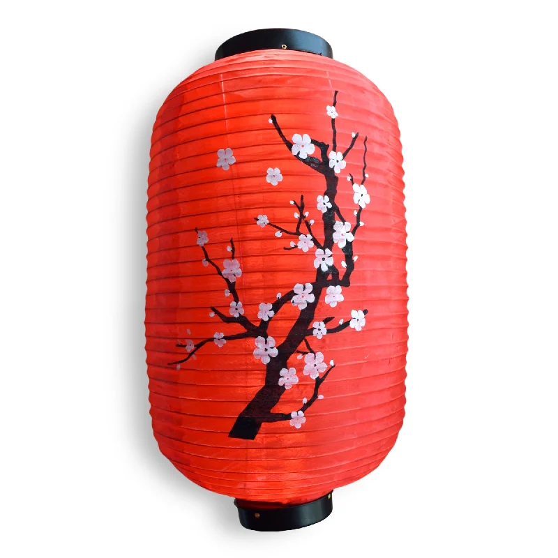 Daylight white Edison light bulbsJapanese Style Nylon Lantern with Plum Tree Blossoms, Red (10"W x 16.5"H)