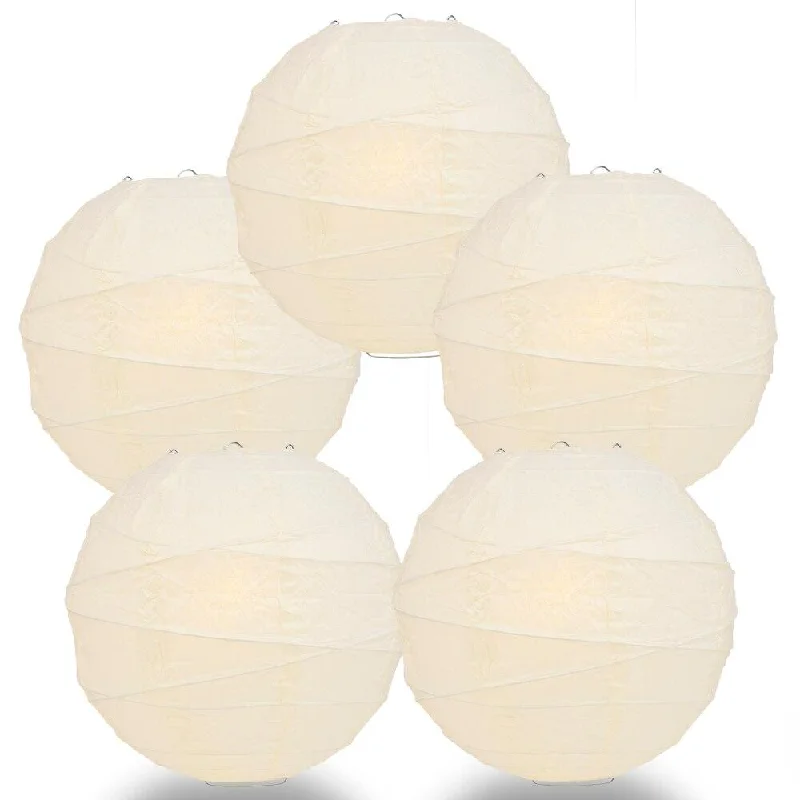 Colored Edison light bulbs (e.g., amber, blue)5-PACK 28" Ivory Round Paper Lantern, Crisscross Ribbing, Chinese Hanging Wedding & Party Decoration