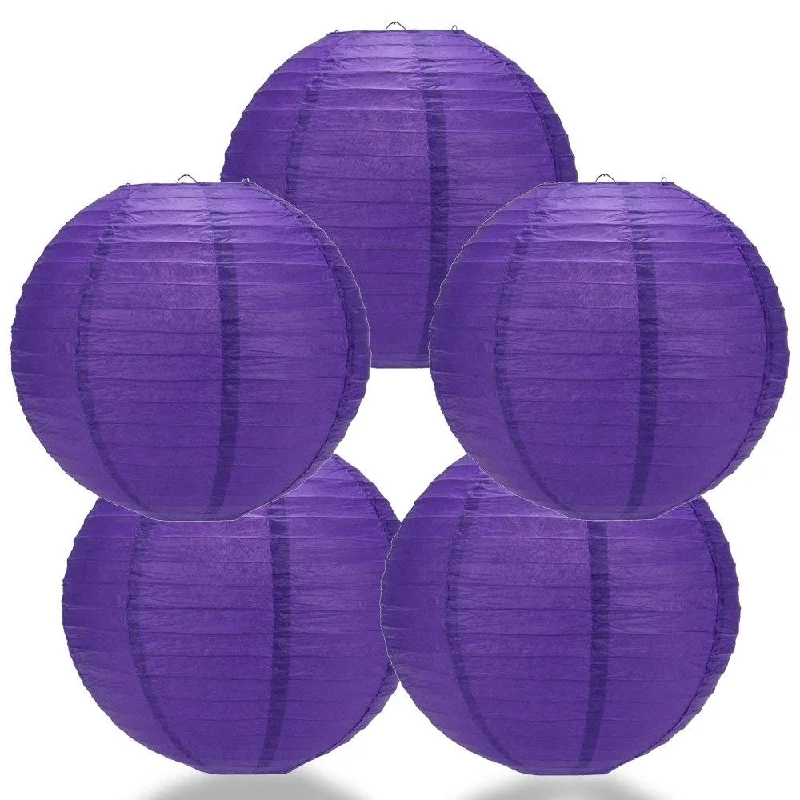 UL listed Edison light bulbs5-PACK 28" Plum Purple Jumbo Round Paper Lantern, Even Ribbing, Chinese Hanging Wedding & Party Decoration