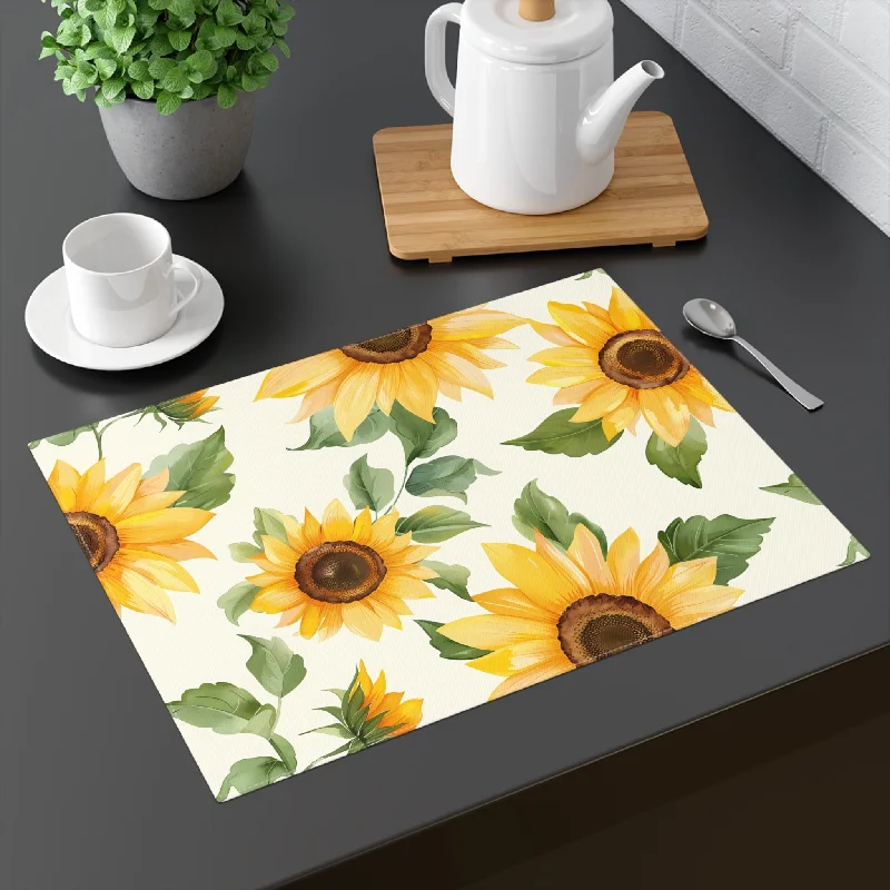 Edison style vintage light bulbsDecorative Cotton Place Mat with Elegant Sunflower Design (18" x 14")