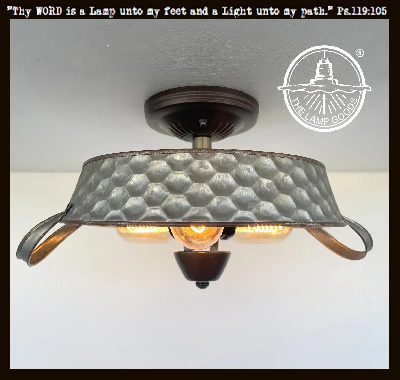 Outdoor rated Edison light bulbsFlat Rustic Tub Ceiling Light Galvanized Beehive