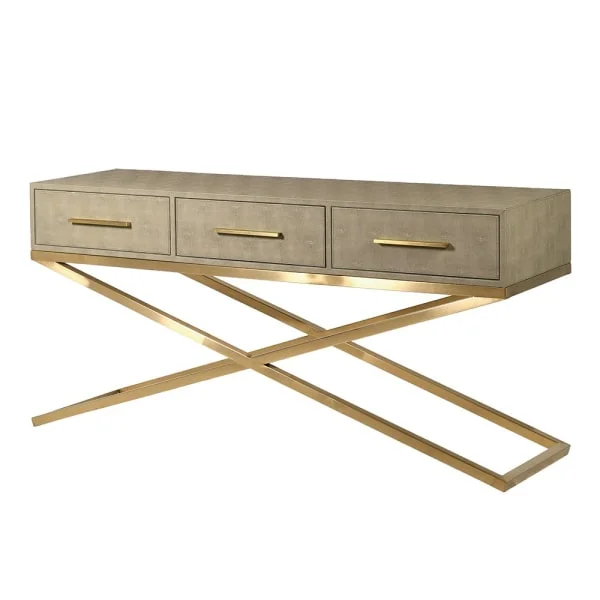 Osbourne Faux Shagreen 3 Drawer Console Table