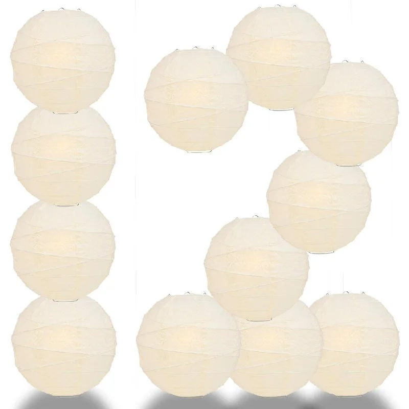 Clear glass Edison light bulbs with spiral filamentsBULK PACK (12) 28" Ivory Round Paper Lantern, Crisscross Ribbing, Chinese Hanging Wedding & Party Decoration