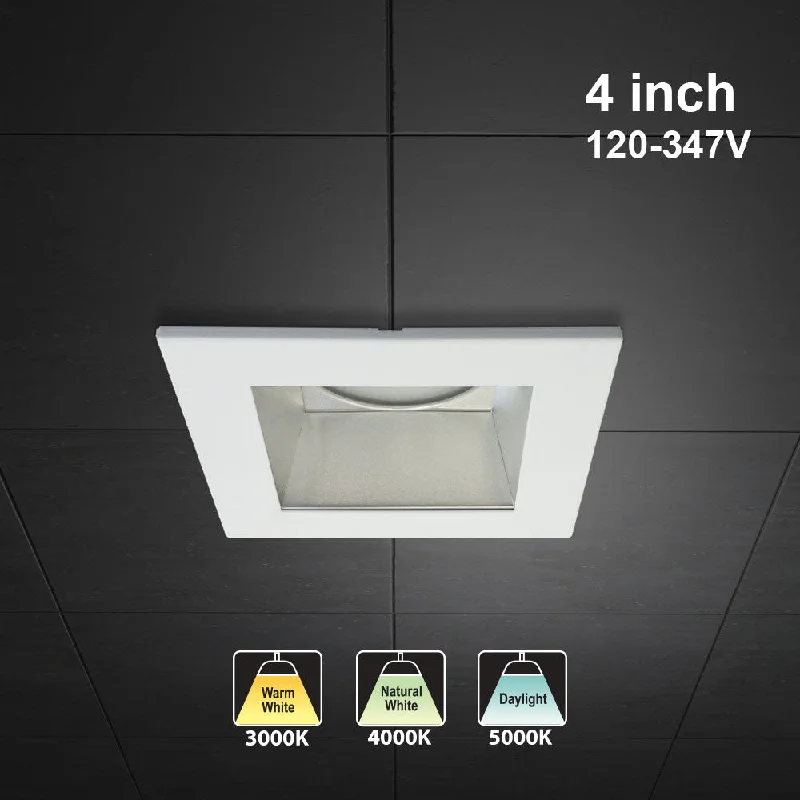 4 inch Dimmable Commercial Recessed LED Downlight / Ceiling Light with Reflector Square Trim, 120-347V 20W