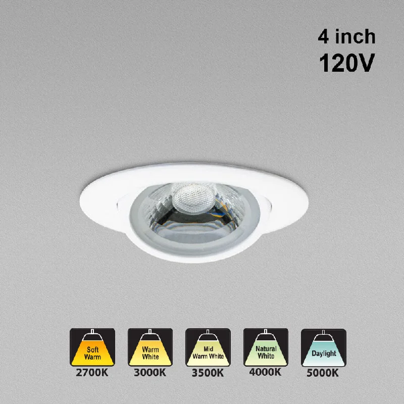 4 inch Dimmable Round Gimbal Recessed LED Downlight / Ceiling Light AD-LED-4-S12W-5CCTWH-EY, (5CCT) 120V 12W