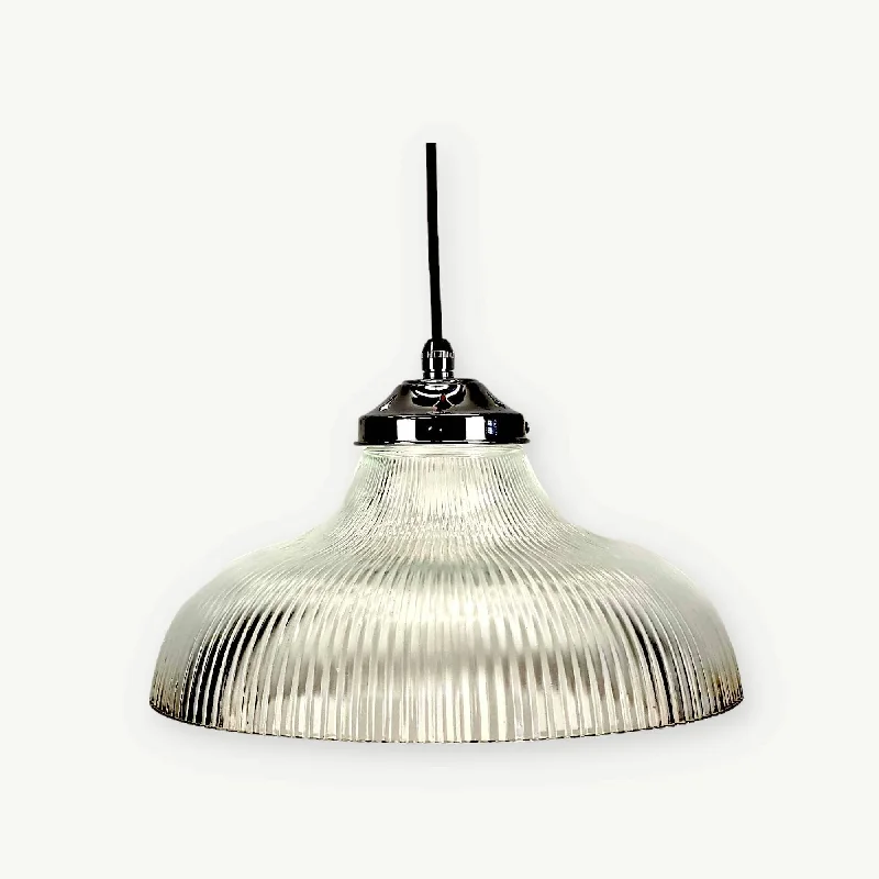 The Digbeth 380mm Railway Prismatic Glass Shade Light Pendant, Brass, Chrome, Old English, Gun Metal