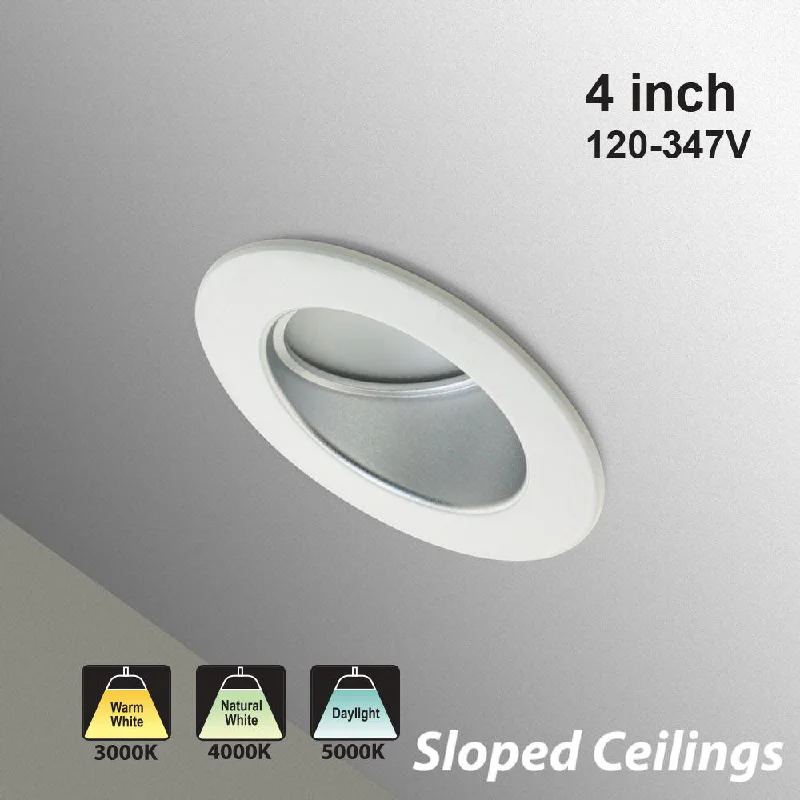 4 inch Dimmable Commercial Recessed LED Downlight / Ceiling Light with Sloped Ceiling Reflector Round Trim, 120-347V 20W