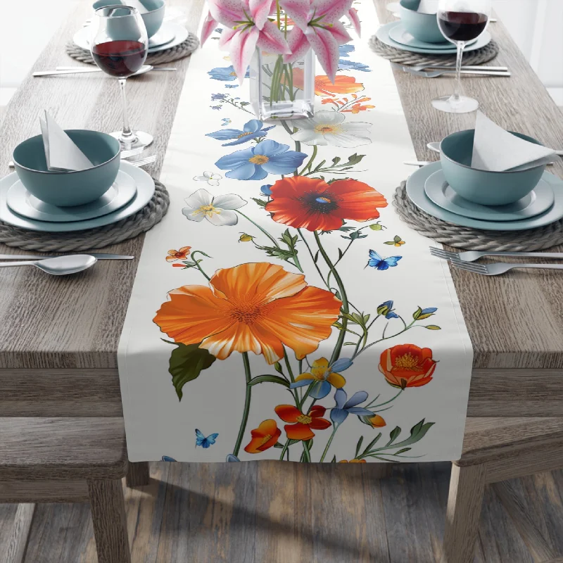 Edison light bulbs for barn lightingSuper Bloom Table Runner with Spring Wildflower Floral Design (16" × 72")