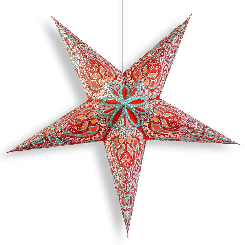 Frosted glass Edison light bulbs24 Inch Paper Star Lantern, Red Stellar Bloom