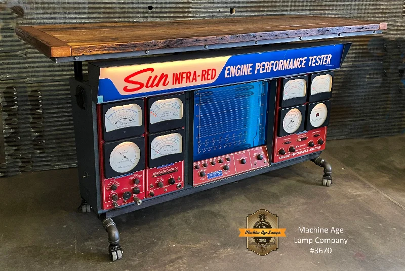 Steampunk Industrial / Antique Sun Engine Analyzer / Automotive / Barn wood Pub Table Bar / #3670