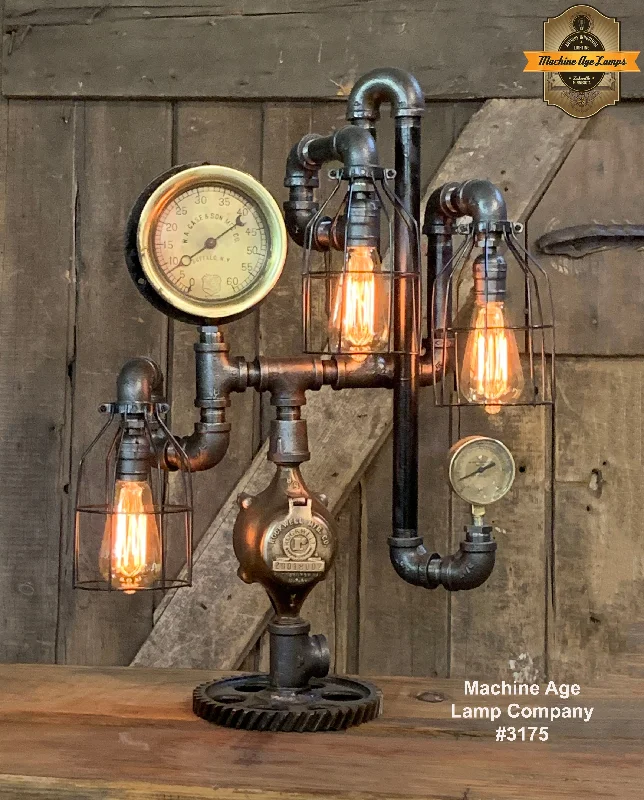 Steampunk Industrial / Buffalo NY / Machine Age Lamp / Antique Steam Gauge / Railroad  / Lamp #3175 sold