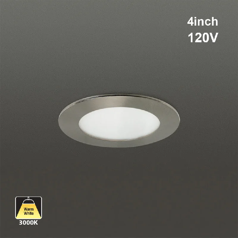 4 inch Flat Dimmable Recessed LED Panel Light, 120V 9W 3000K Brushed Nickel