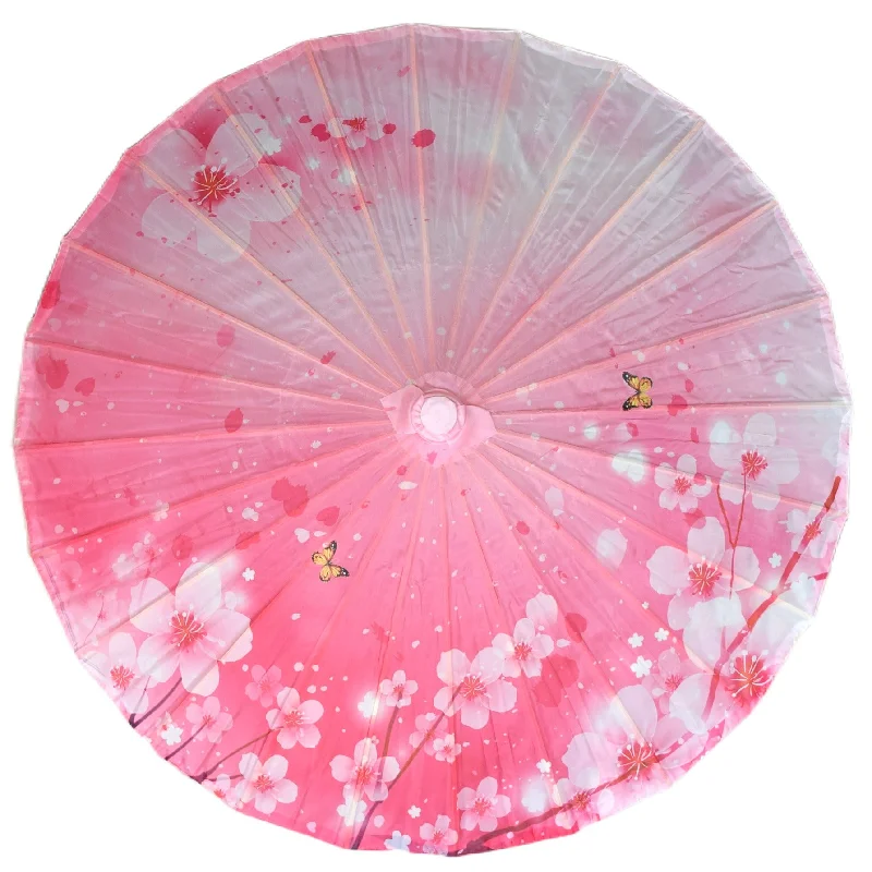 Decorative Edison light bulbs for restaurants32" Butterfly Pink Cherry Blossom Nylon Parasol Umbrella with Elegant Handle