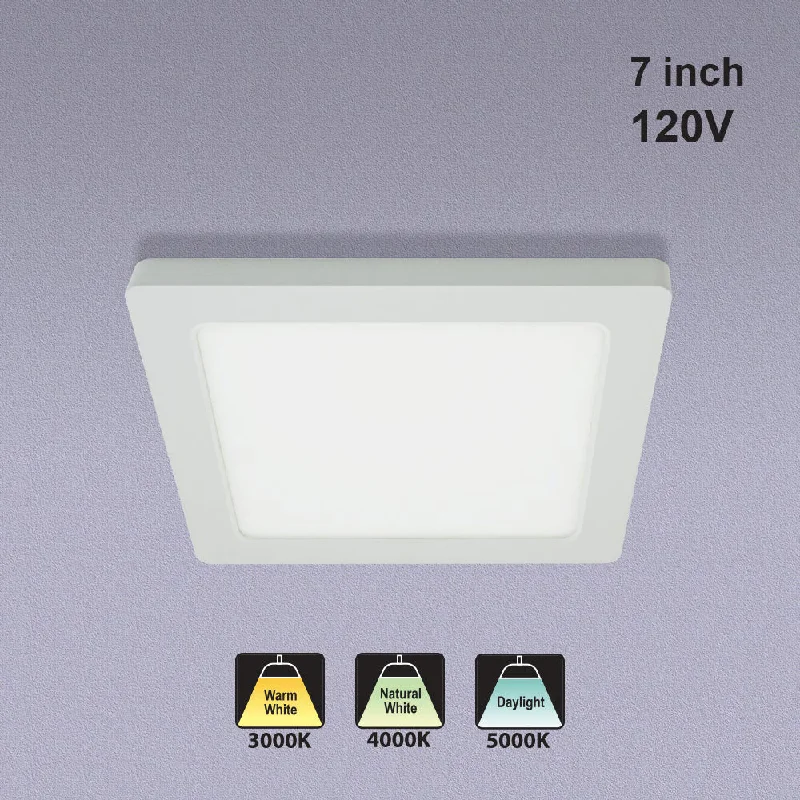 7 inch Square Dimmable Recessed LED Downlight / Ceiling Light, 120V 12W 3CCT(3K, 4K, 5K)