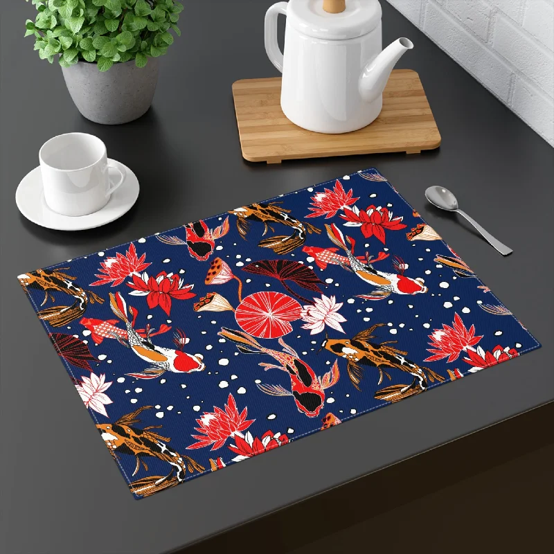 Frosted glass Edison light bulbsDecorative Cotton Place Mat with Koi Fish Pond Design (18" x 14")