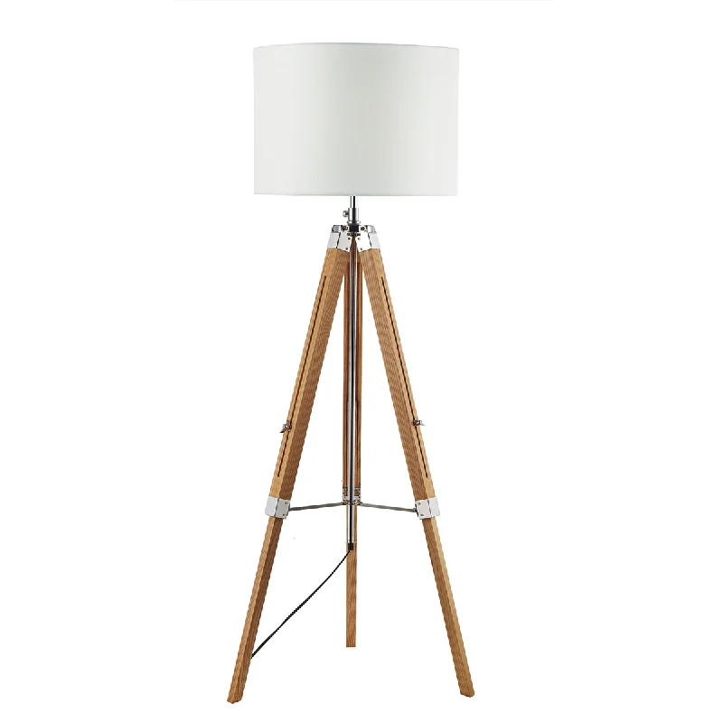 Easel Tripod Floor Lamp Light Wood Polished Chrome