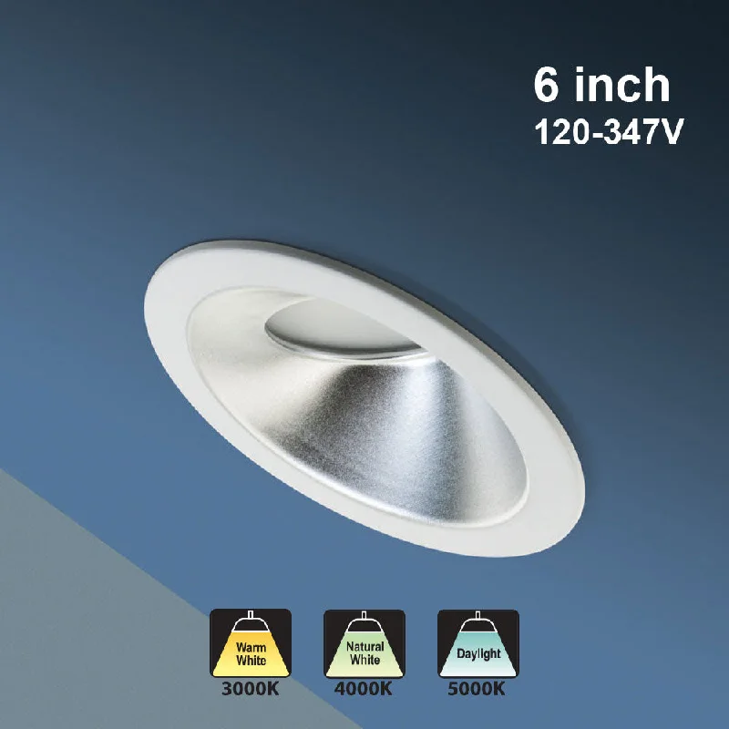 6 inch Dimmable Commercial Recessed LED Downlight / Ceiling Light Sloped Ceiling Reflector Round Trim, 120-347V 20W