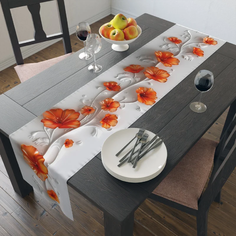 Frosted glass Edison light bulbs3D Table Runner with Stunning Orange Nasturtium Floral Design (16" × 72")