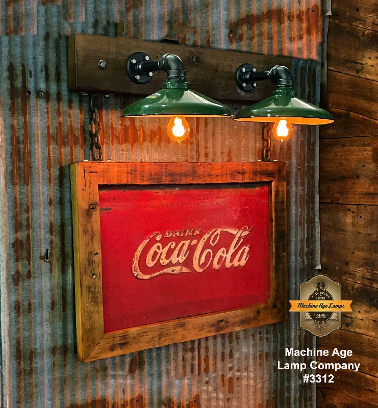 Steampunk Industrial Wall Sconce / Antique Coke Cola Sign  / Lamp #3312