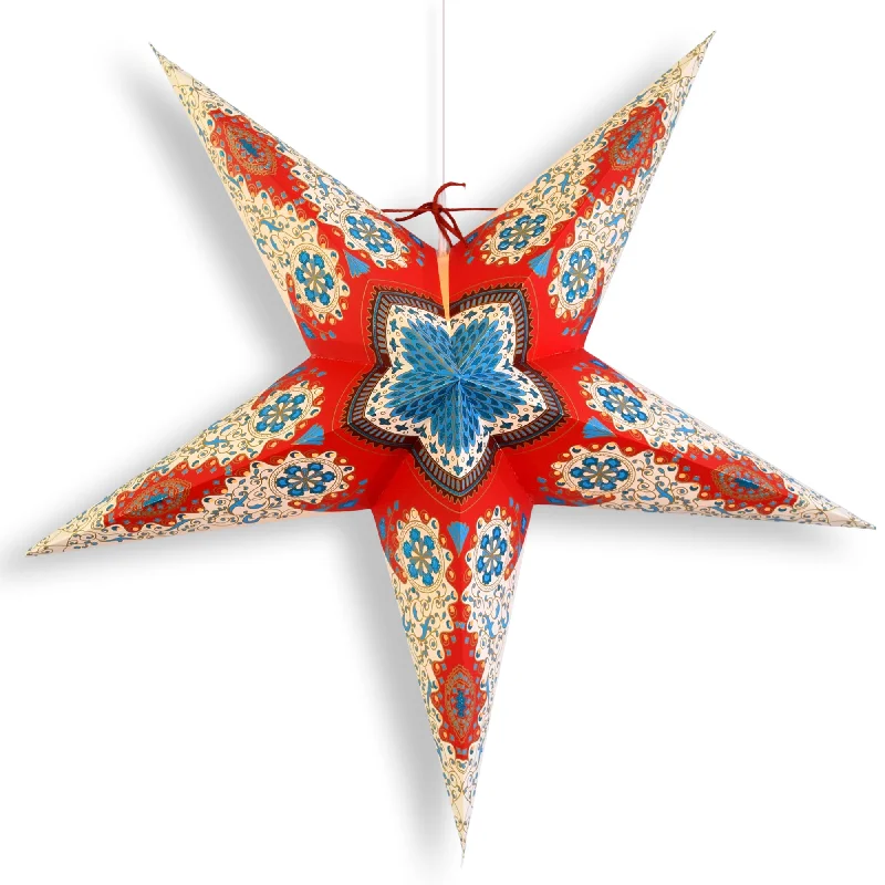 Nickel plated base Edison light bulbs24 Inch Paper Star Lantern, Red White Blue Flare Glitter