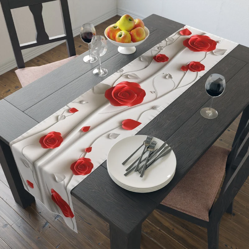 Decorative Edison light bulbs for restaurants3D Table Runner with Elegant Red Roses Floral Design (16" × 72")