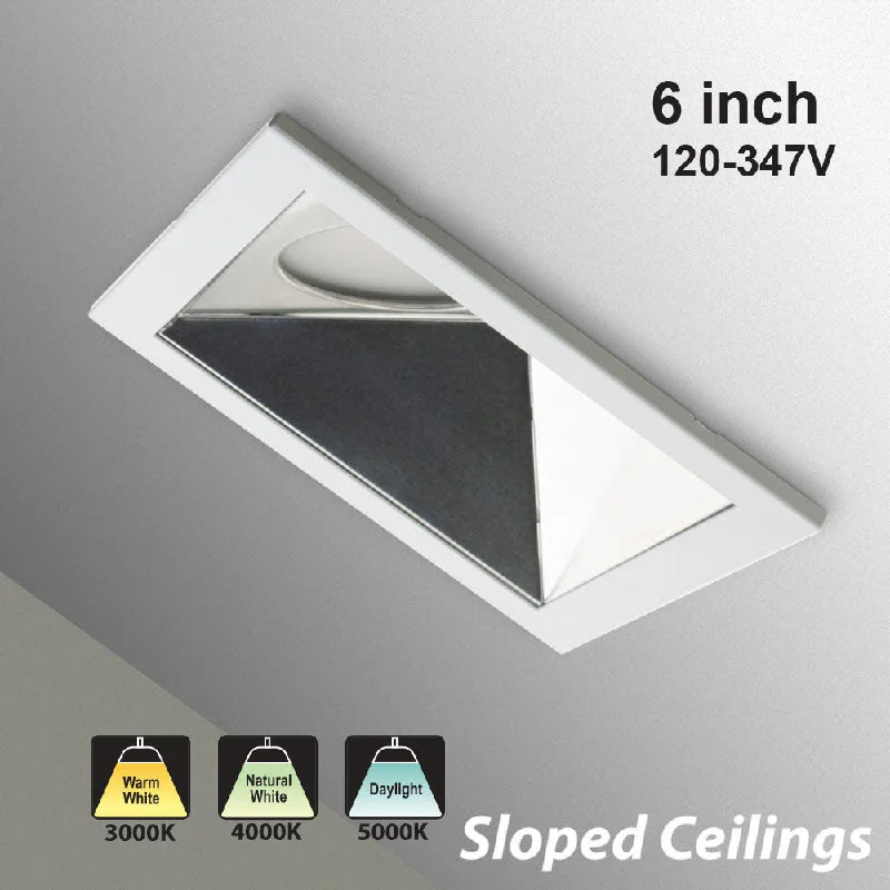 6 inch Dimmable Commercial Recessed LED Downlight / Ceiling Light with Sloped Ceiling Reflector Square Trim, 120-347V 20W