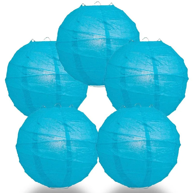 Outdoor rated Edison light bulbs5-PACK 28" Turquoise Round Paper Lantern, Crisscross Ribbing, Chinese Hanging Wedding & Party Decoration