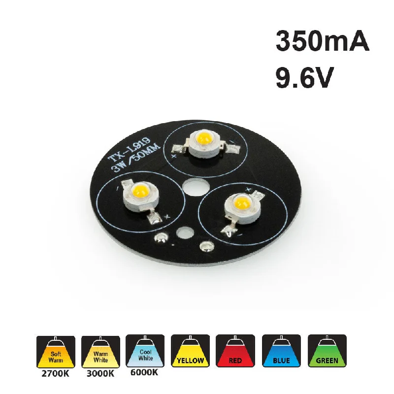 3W On-Board 9.6V - 2.5K-2.7K(WW), 3K-3.2K(WW), CW, Red, Green, Blue, Yellow)