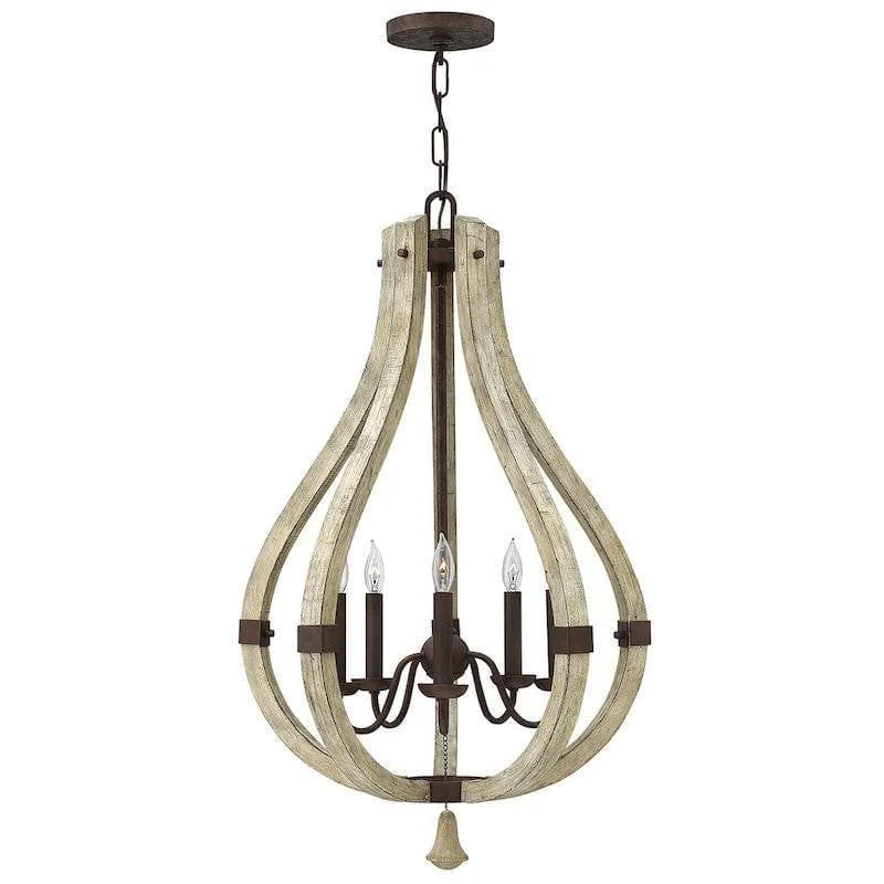 Art Deco Chandeliers for a Retro - Glam LookHinkley Middlefield 5 Light Distressed Wood Chandelier