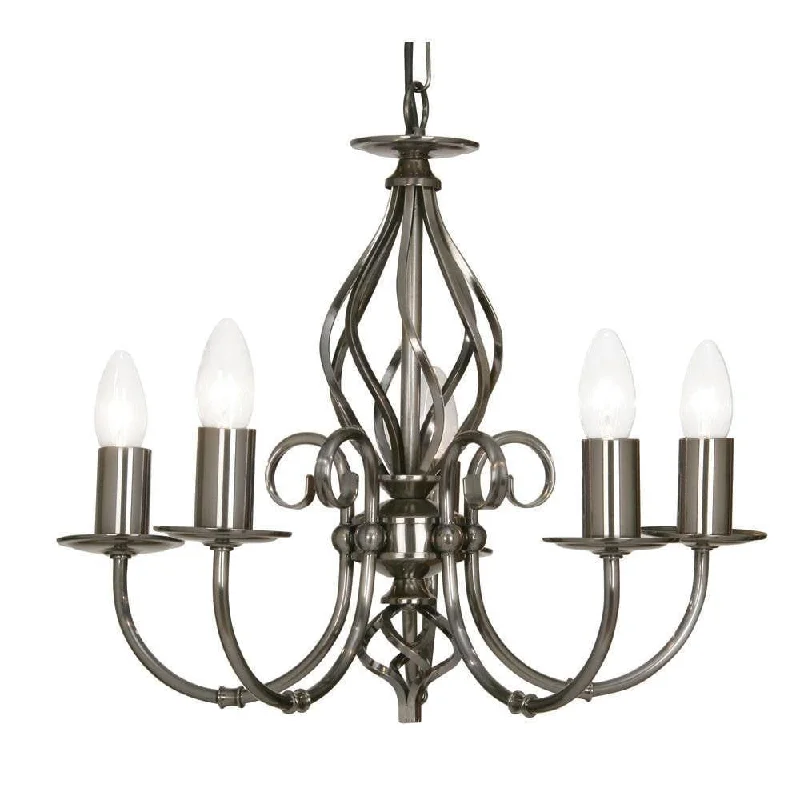 Chandeliers with Frosted Glass for a Softer Light DiffusionTuscany Antique Silver 5 Light Chandelier