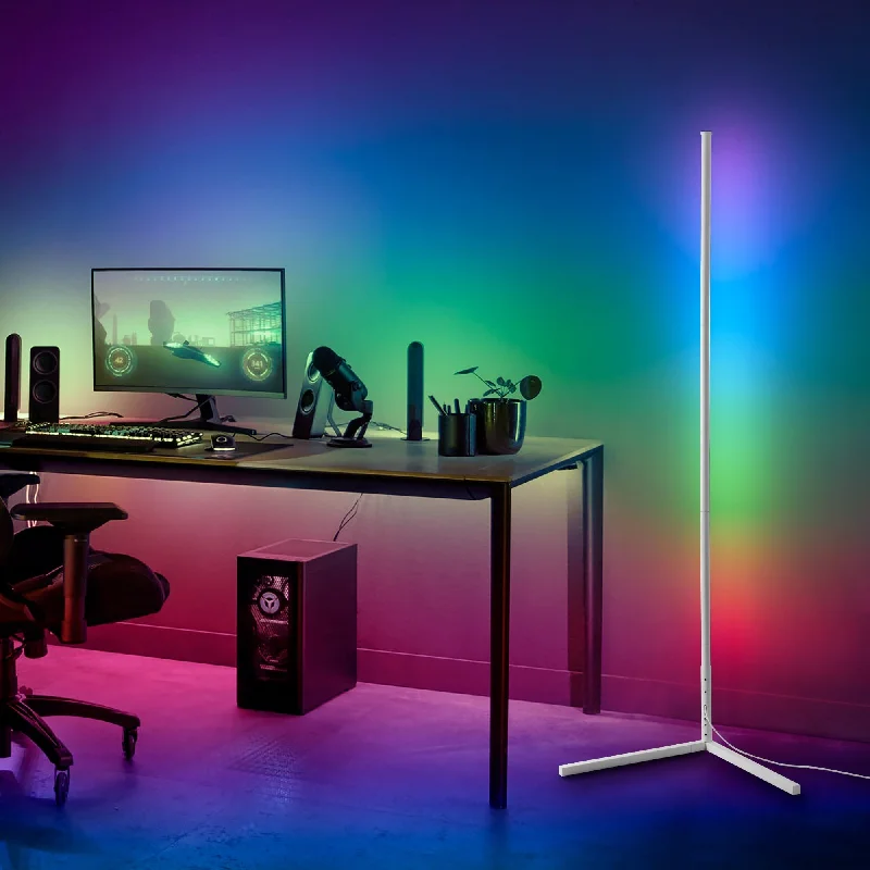 Industrial Style Floor Lamp with Exposed Bulbs for Loft Apartments55" RGB Metal Corner Lamp Minimalist LED Floor Lamp