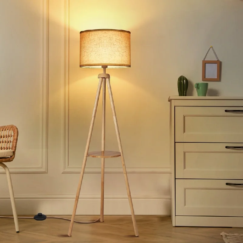 USB Charging Port Floor Lamp for Convenient Device Charging63 in. Walnut Tripod Floor Lamp with Solid Wood Legs and Tray