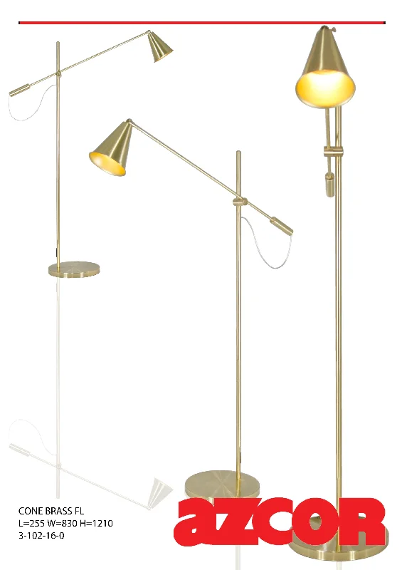  Way Switch Floor Lamp for Multiple Light Intensity LevelsCone Brass Floor Lamp