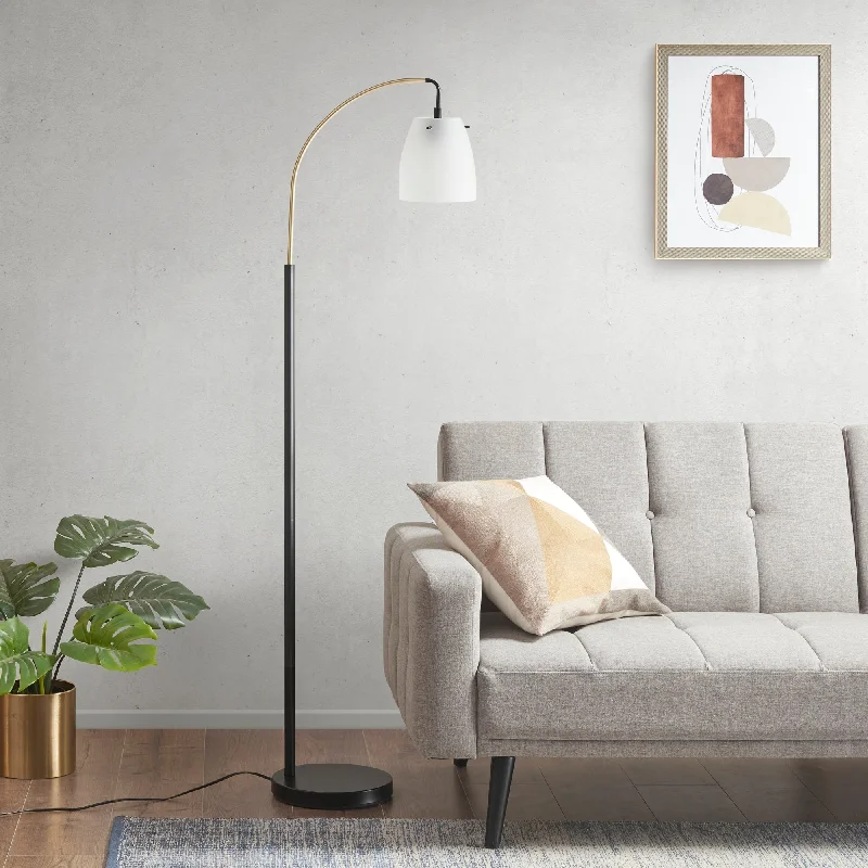 Industrial Style Floor Lamp with Exposed Bulbs for Loft ApartmentsINK+IVY Bristol Arched Metal Floor Lamp with Frosted Glass Shade