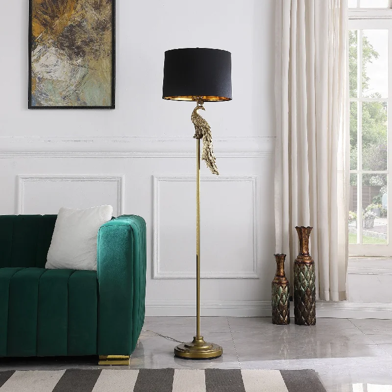  Way Switch Floor Lamp for Multiple Light Intensity LevelsModern Elegant Gold Peacock Pedestal Polyresin Floor Lamp