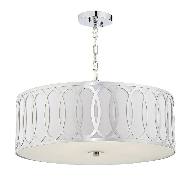 Art Deco Ceiling Lights with Geometric Patterns and Metallic FinishesLessness Heath Polished Chrome 5 Light Pendant - ID 7014