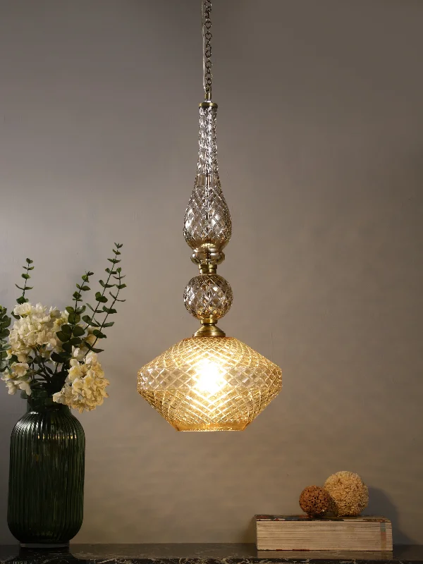 Indian - Themed Ceiling Lights with Intricate Filigree and Mirror WorkBrielle Amber Pendant Light