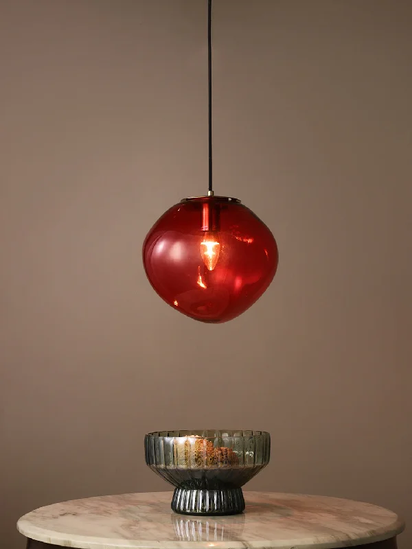 Art Deco Ceiling Lights with Geometric Patterns and Metallic FinishesCleora Red Glass Pendant Light