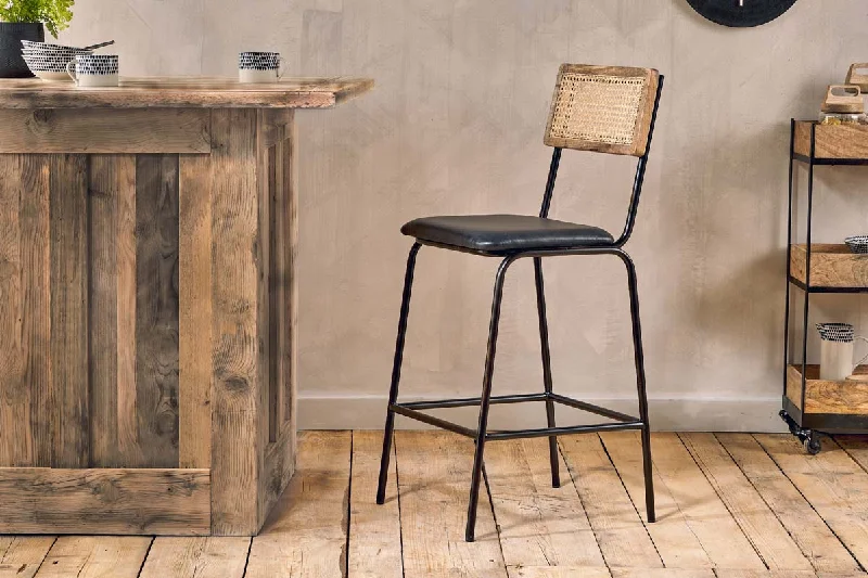 Art Nouveau Ceiling Lights with Organic, Flowing ShapesIswa Leather & Cane Counter Chair - Aged Black