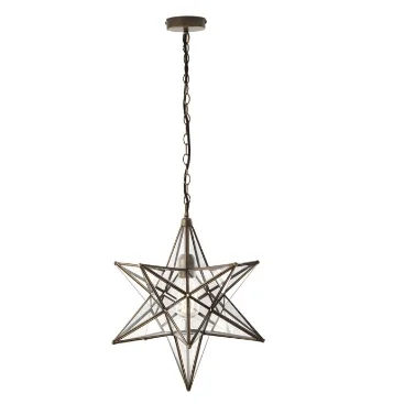 Crystal Ceiling Lights with High - Quality Swarovski CrystalsLarge Star Pendant In  Antique Brass & Glass - ID 8179