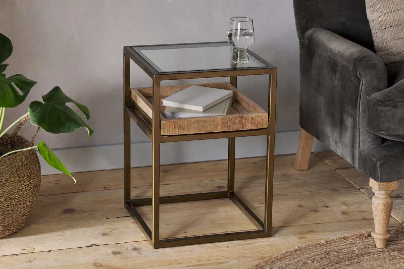 Art Deco Ceiling Lights with Geometric Patterns and Metallic FinishesLuzon Iron & Mango Wood Display Side Table - Brass