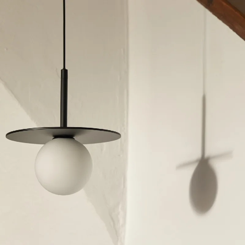 Scandinavian Style Ceiling Lights with Light Wood AccentsMinimalist Matt Black Metal Ceiling Pendant