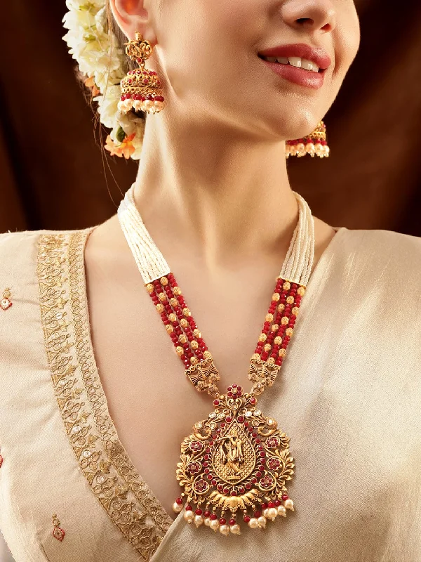 Art Deco Ceiling Lights with Geometric Patterns and Metallic FinishesRubans Gold-Toned Lord Krishna Temple Jewellery with White and Red Beads Chain