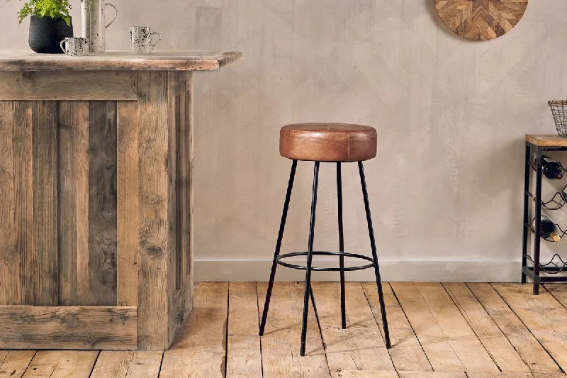 Steampunk Ceiling Lights with Gears, Cogs, and Brass AccentsVeer Leather Counter Stool - Aged Tan